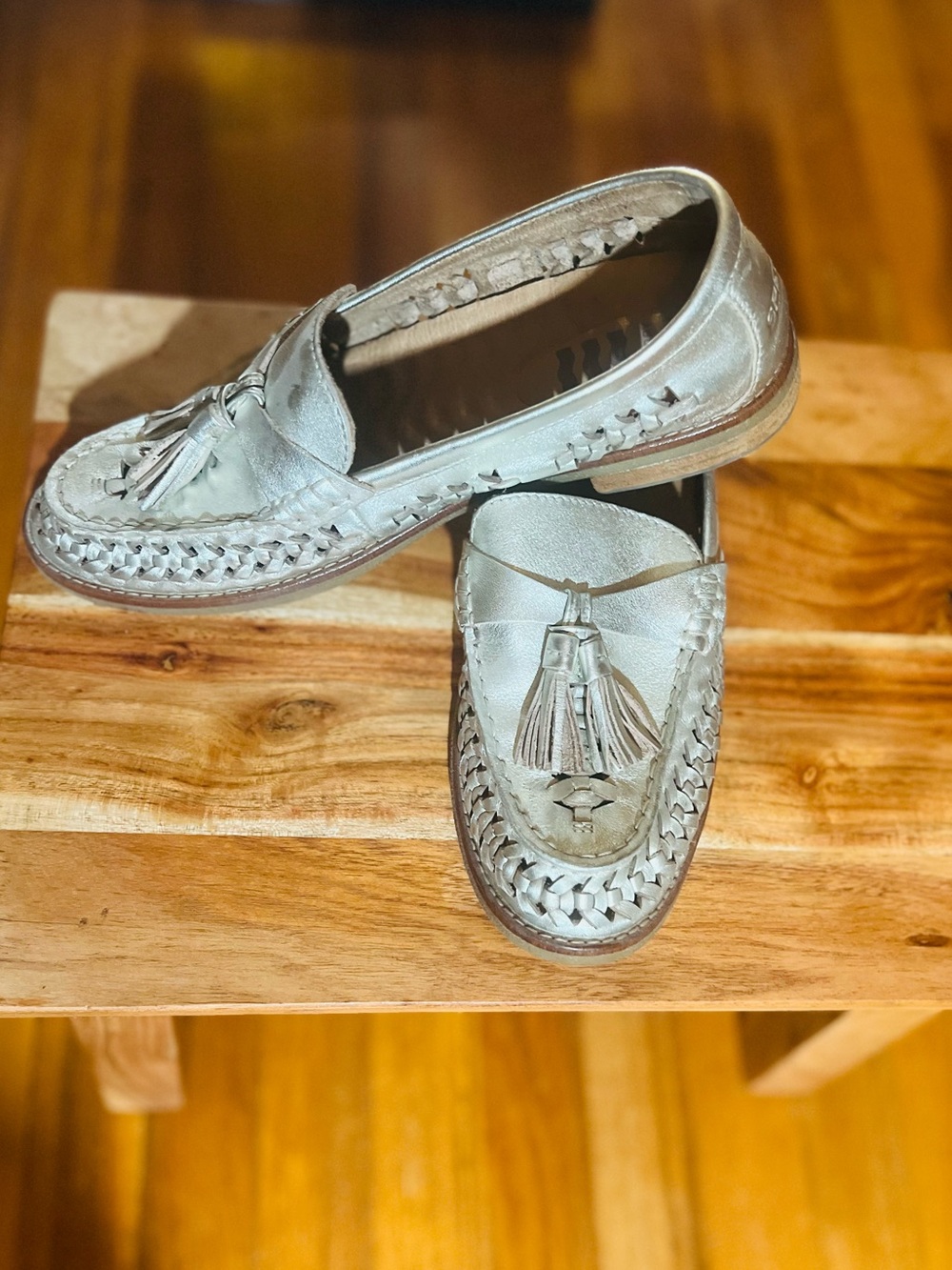 Sperry Metallic White Gold  Tassel Moccasins